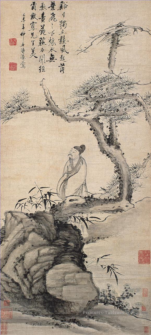 Shitao gentleman sous l’encre de Chine ancienne de pin Peintures à l'huile